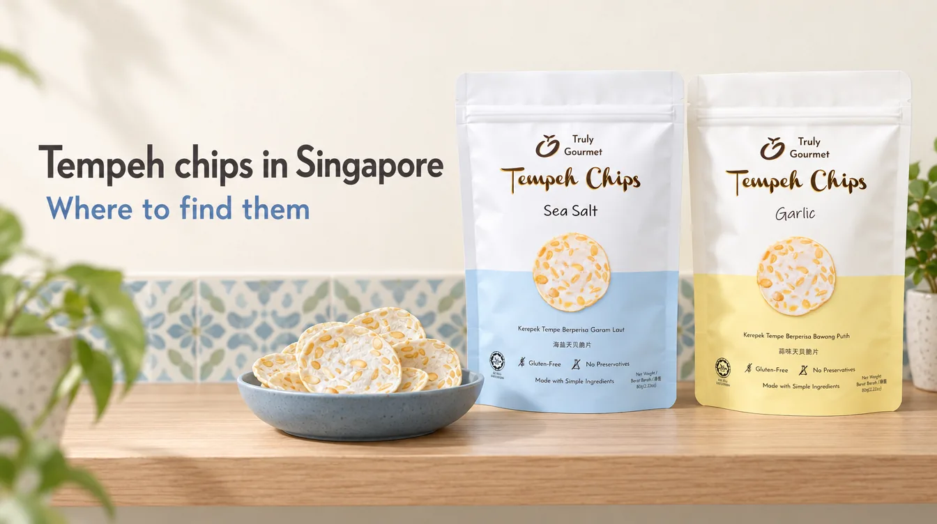 Truly Gourmet Sea Salt and Garlic tempeh chips on a shelf